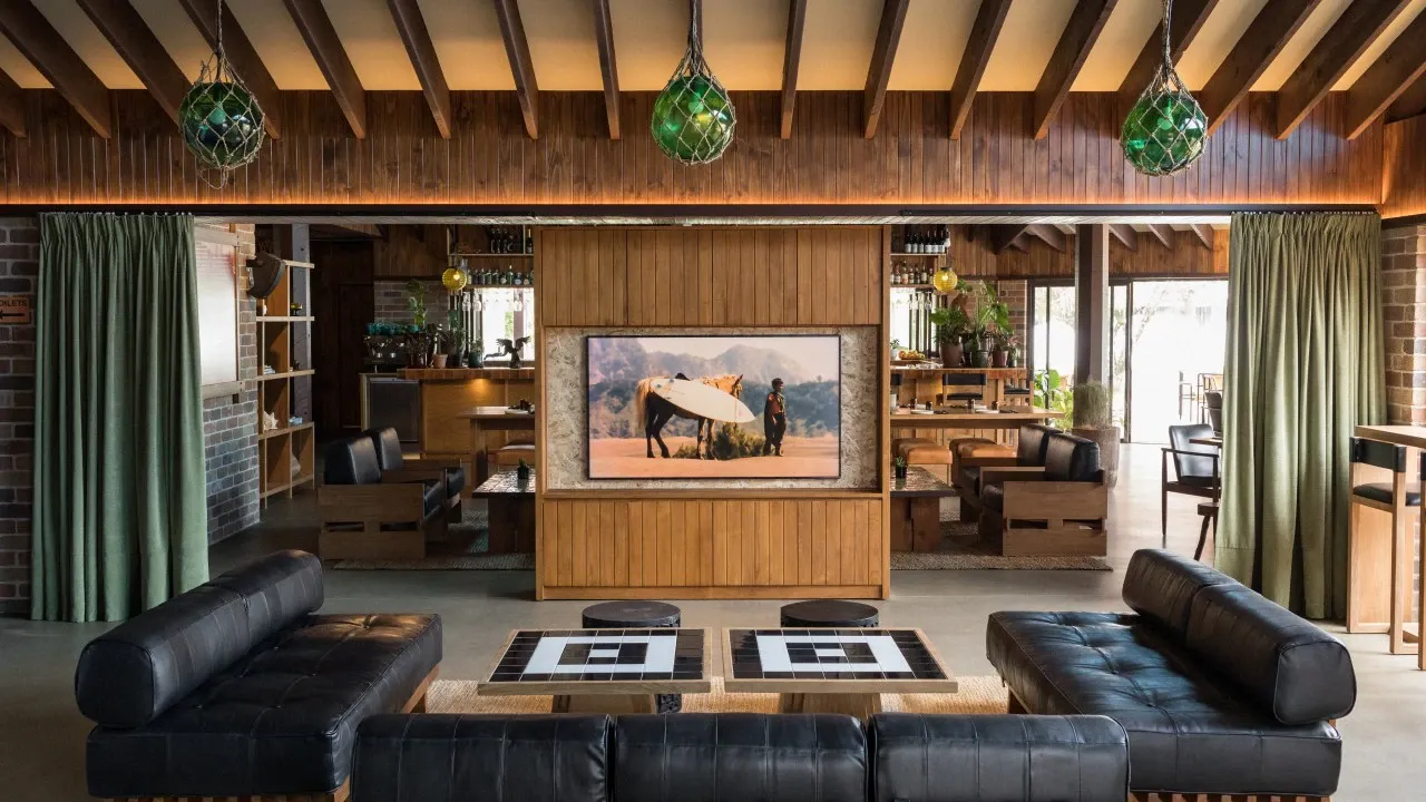 Sea Sea interior with the green pendants and warm wood