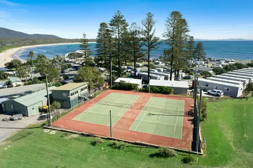 Two courts overlooking the bay.